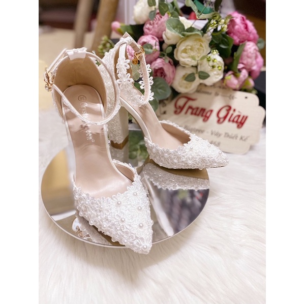 GIÀY CƯỚI ĐẾ VUÔNG HOA NGỌC THIẾT KẾ CAO CẤP (là hàng tkế vui lòng chắc chắn trước khi đặt hàng)