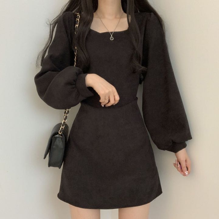 Đầm tay phồng dài cổ vuông phong cách cổ điển cho nữ 39361