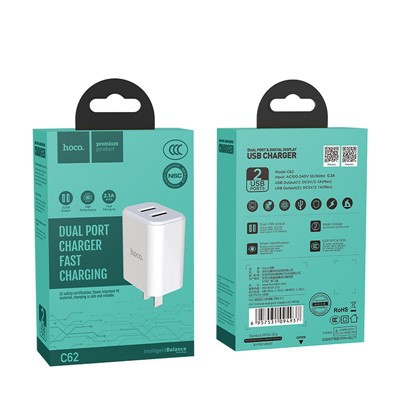 Cóc sạc 2 cổng 2.1A - C62 đa năng