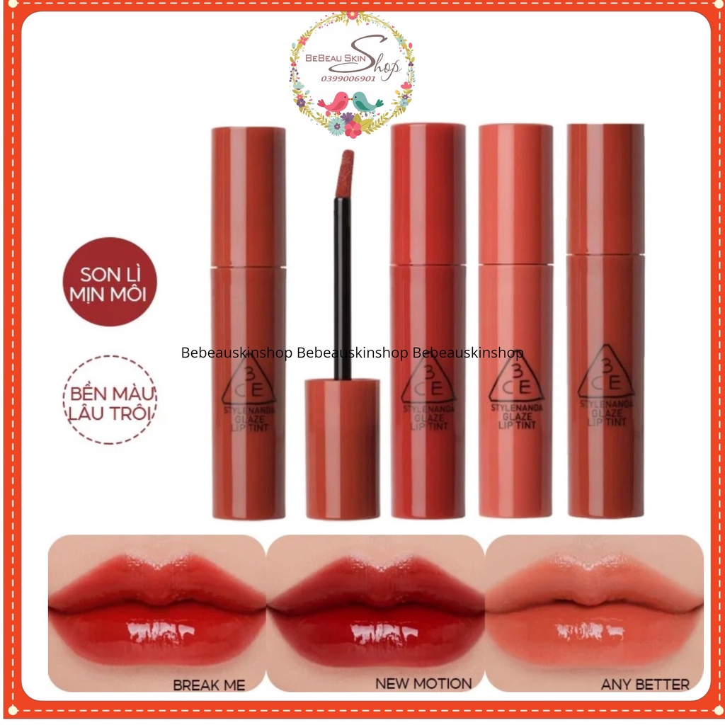 Son 3CE Glaze Lip Tint New Motion - Son Tint Bóng 3CE Cho Đôi Môi Mọng Nước 5g BREAK ME Vintage Bouquet [ Bebeauskinshop