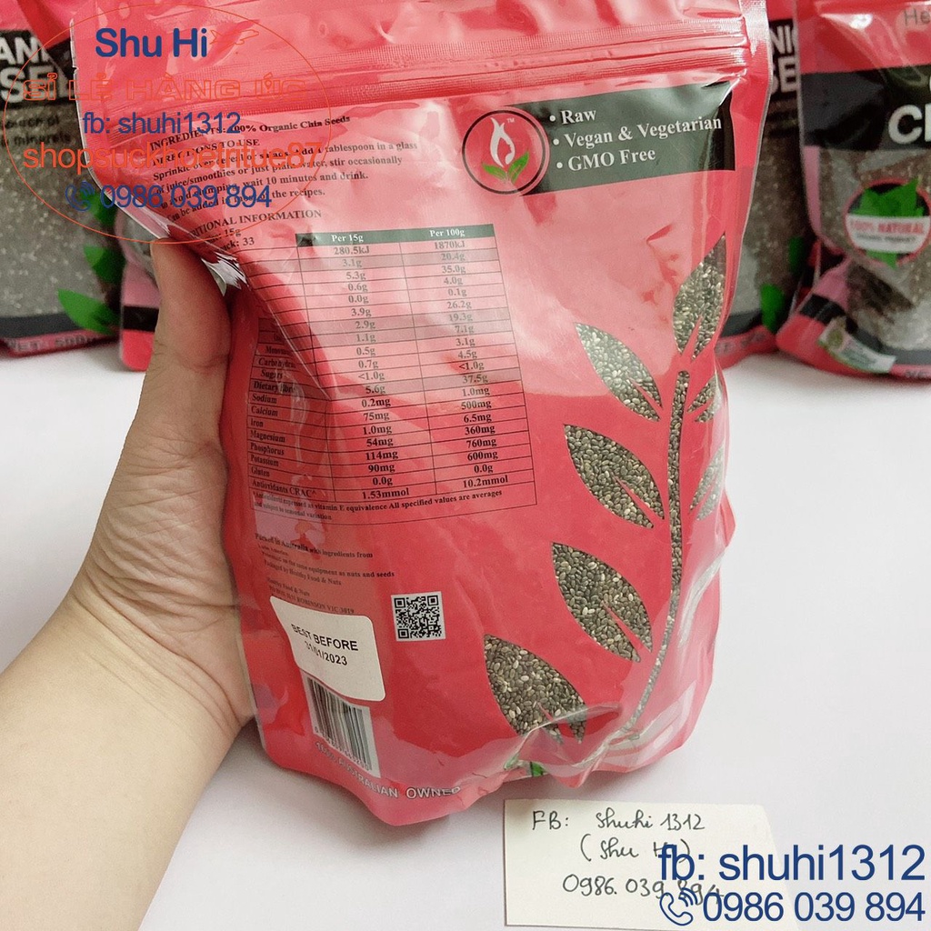 Hạt chia organic túi đỏ hữu cơ cao cấp 500g úc,organic chia seed nature's superfood - hsd mới nhất