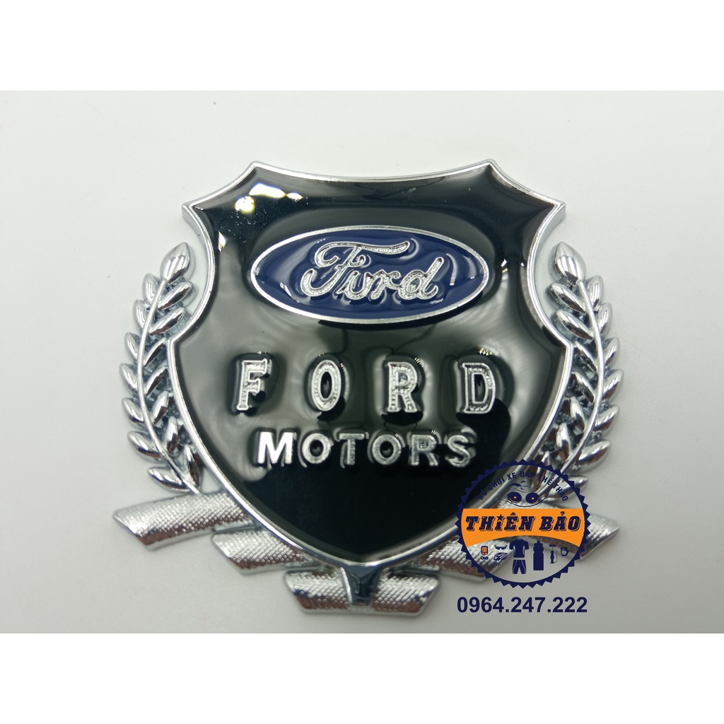 Tem nhôm dán xe ô tô Ford hình bông lúa, Decal dán xe oto logo dán hợp kim kẽm màu Bạc nền đen #172