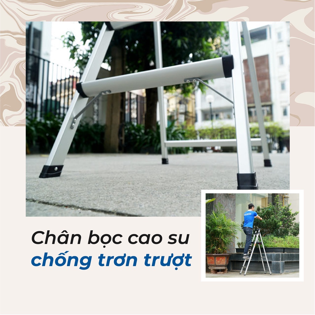 Thang nhôm ghế 4 bậc cao 1,5M có tay vịn nhập khẩu Sumo Thái Lan ADS-604, chính hãng bảo hành 24 tháng