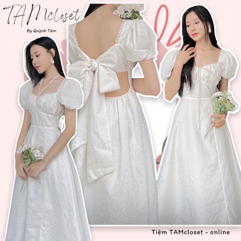 Đầm maxi hoa nhí cột nơ lưng - TK1086
