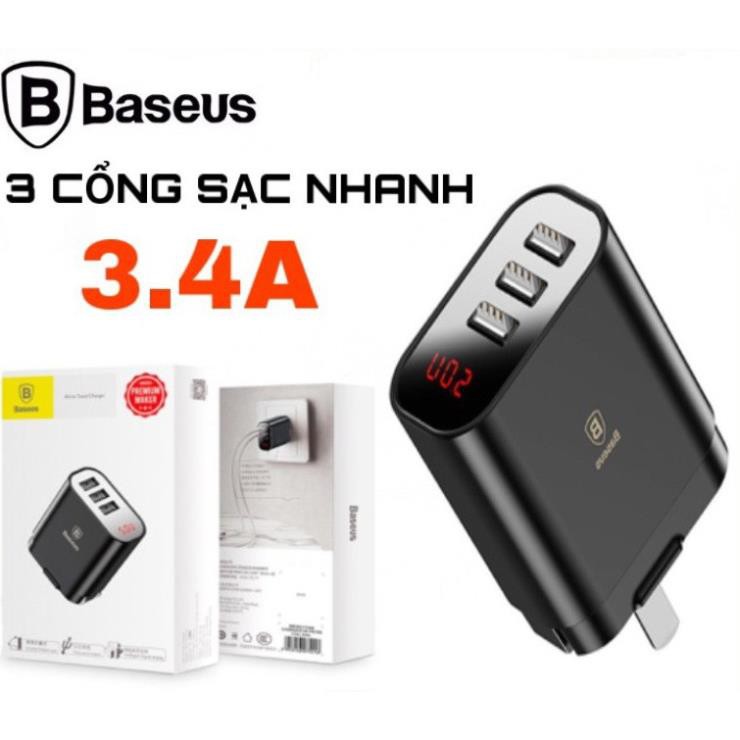 CỦ SẠC NHANH 3 CỔNG | Baseus CCAL AH01 và AH02 | Chất Liệu ABS-PC Chống Va Đập | Có Đèn Led | 35001