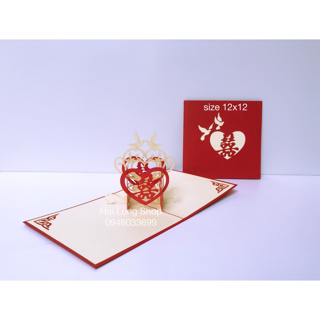 Đám Cưới 11 - Chữ Hỷ chim bồ câu  - Wedding - Thiệp 3D