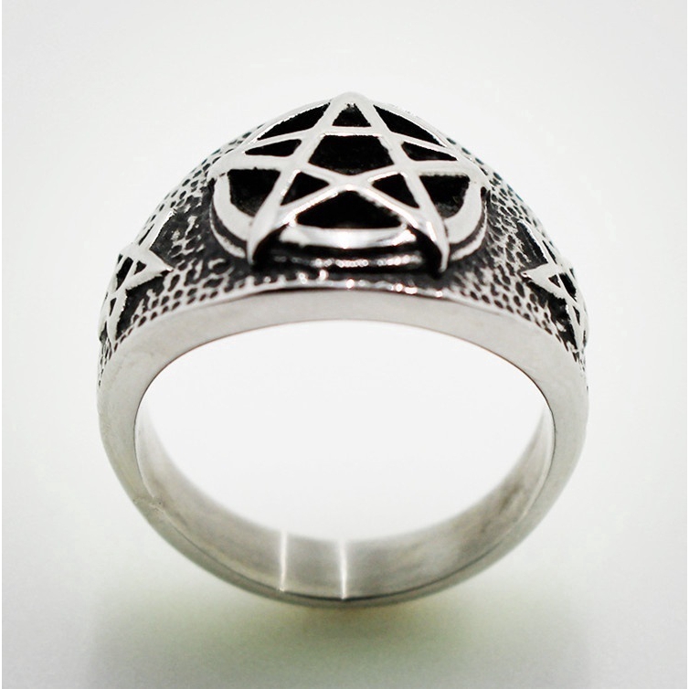 Stainless Steel Gothic Punk Satan Inverted Pentagram Satanic Symbol Vintage Biker Star Ring Jewelry