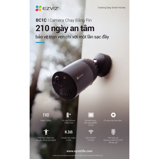 [MUA 2 TẶNG 1 QUÀ EZVIZ] Camera EZVIZ BC1C kèm pin năng lượng mặt trời, không dây trong nhà &amp; ngoài trời