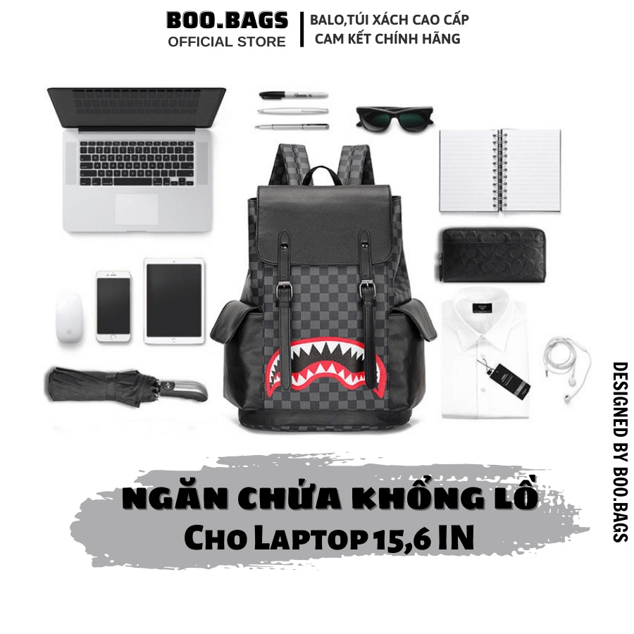 Balo Da Nam Chống Nước, Balo Da Cá Mập Nhiều Ngăn Phong Cách Hàn Quốc Unisex Cá Tính Boobags Boo-004