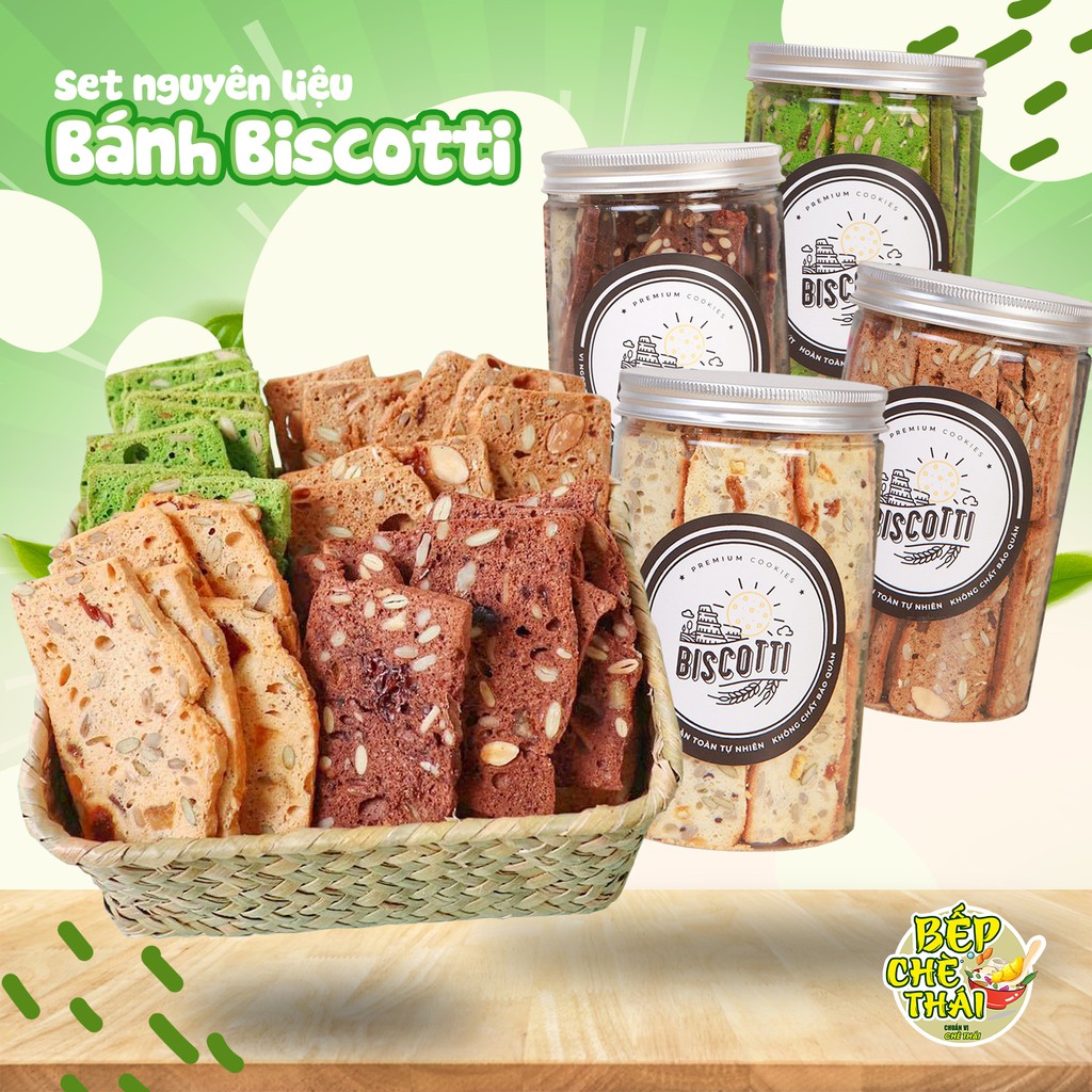 Bánh Biscotti Ăn Kiêng Mix 3 Vị - Vani, Chocolate, Matcha BẾP CHÈ THÁI