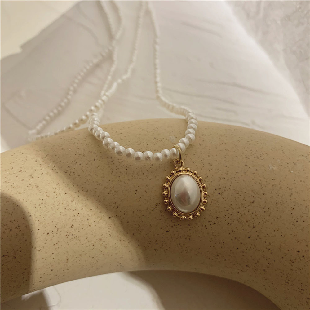 Dây Chuyền Hai Lớp Đính Ngọc Trai Nhân Tạo Phong Cách Vintage