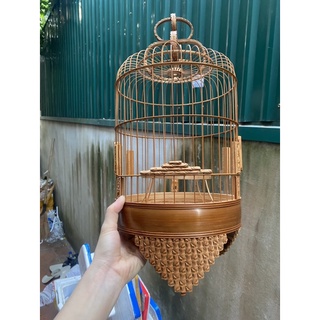 Lồng chim vành khuyên đục CNC cây trúc sz 22 chân cao lồng chim khuyên