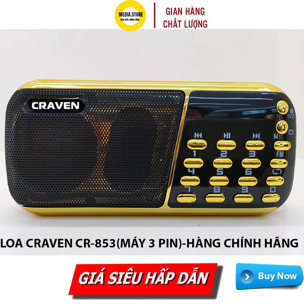 Loa  Đài Craven CR 853 ⚡FREESHIP⚡ Có Khe Cắm Thẻ Nhớ, USB, ĐÀI FM, Kinh Phật , Học Tiếng Anh, BH: 6 tháng