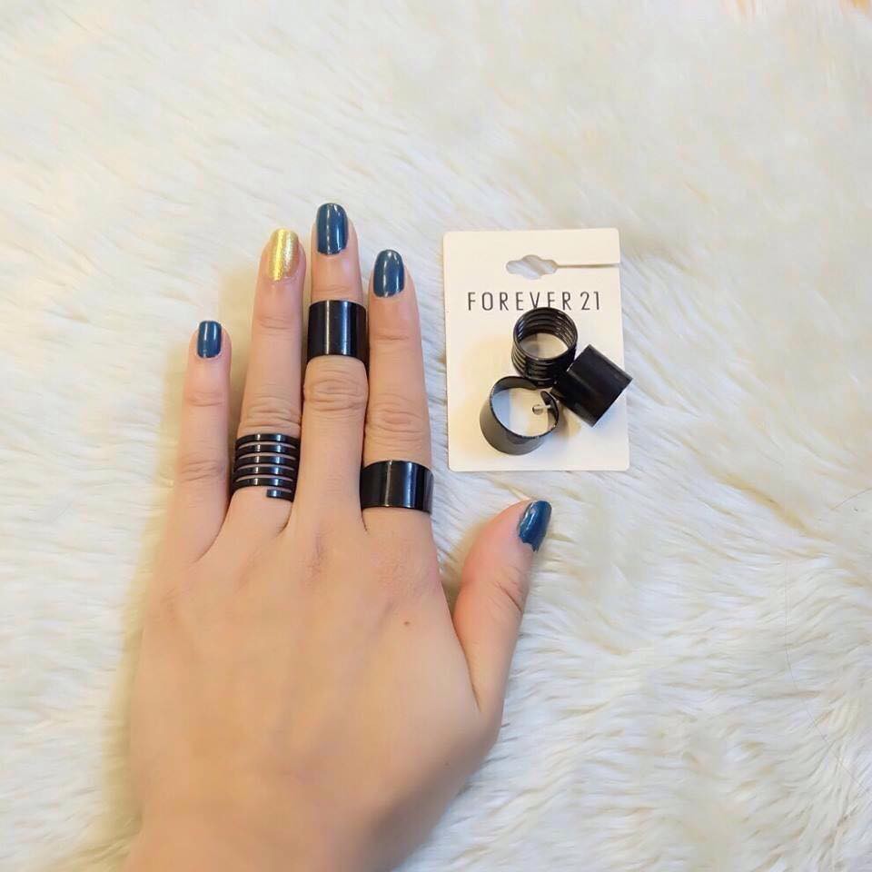 Set nhẫn 3 chiếc bản to màu đen