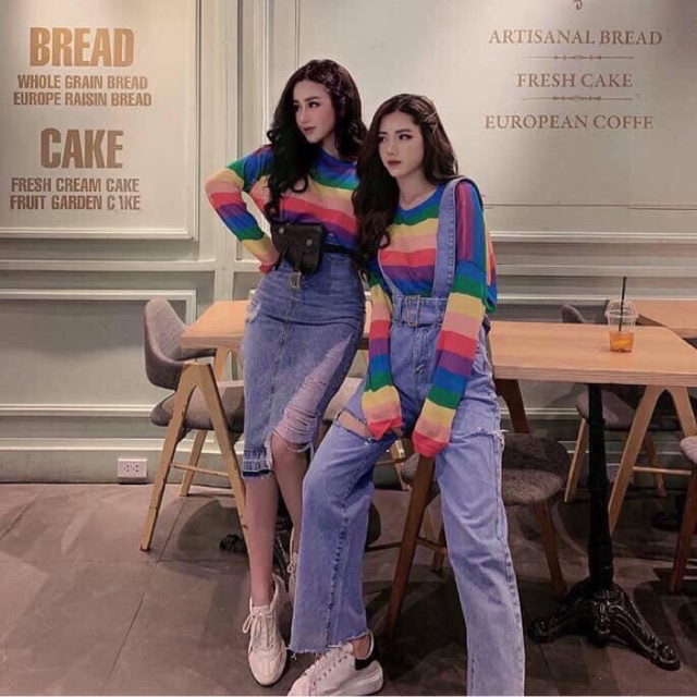 Áo len nữ Rubi fashion áo dài tay phối màu kiểu dáng oversize chất lem mongtoghi mỏng nhẹ