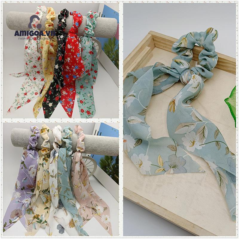 Dây Thun Cột Tóc Cao Su Đính Hoa Vải Dành Cho Nữ