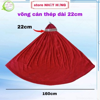 Võng lưới cán thép size lớn, Đầu cán 24cm Chất vải dày màu đỏ đô, Võng lưới cao cấp
