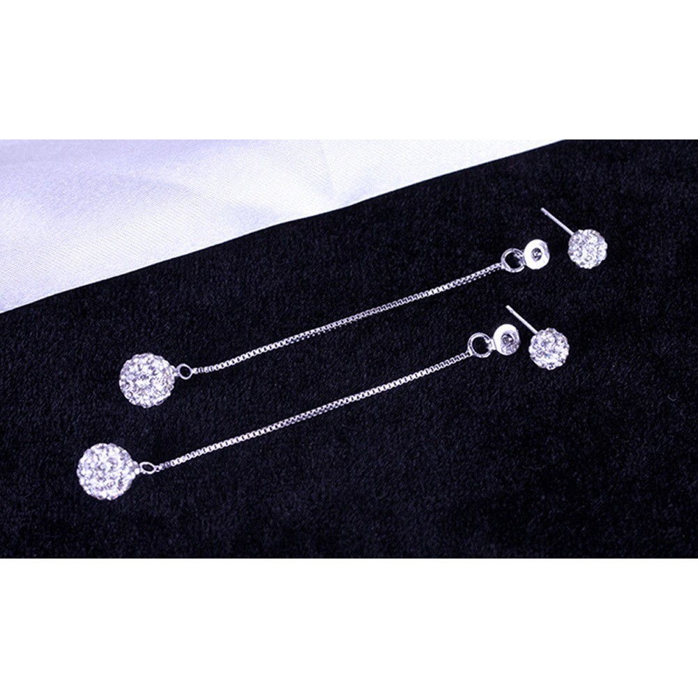 Bông tai mạ bạc 925 dạng tua rua dài đính đá thời trang