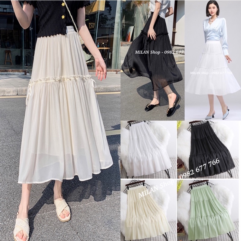 Chân váy xòe dài chất von tơ nhẹ mát các kiểu hot trend