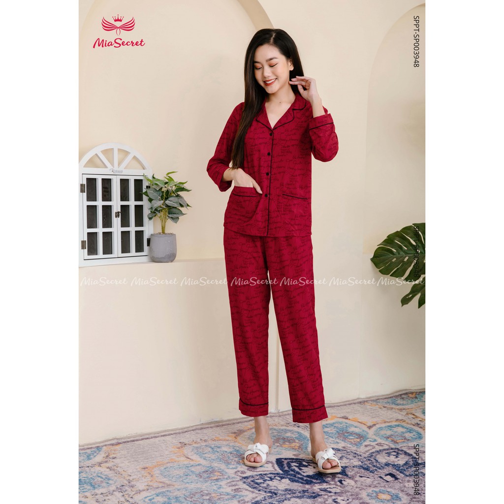 Bộ Pijama Lụa Chữ Đỏ