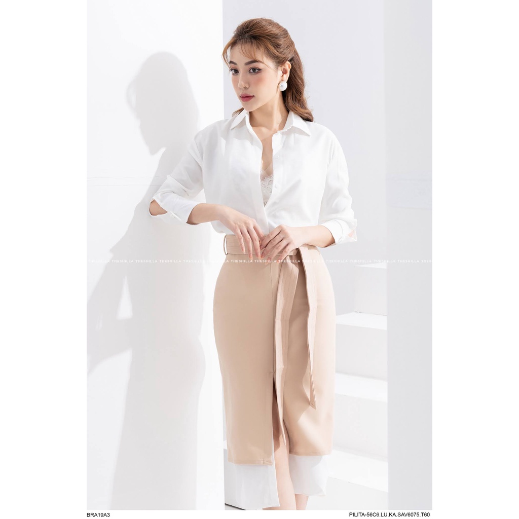 Sét áo sơ mi chân váy phối trắng cao cấp + Không kèm bra [ Có video + Ảnh thật ] The Shilla - PILITA-56C6