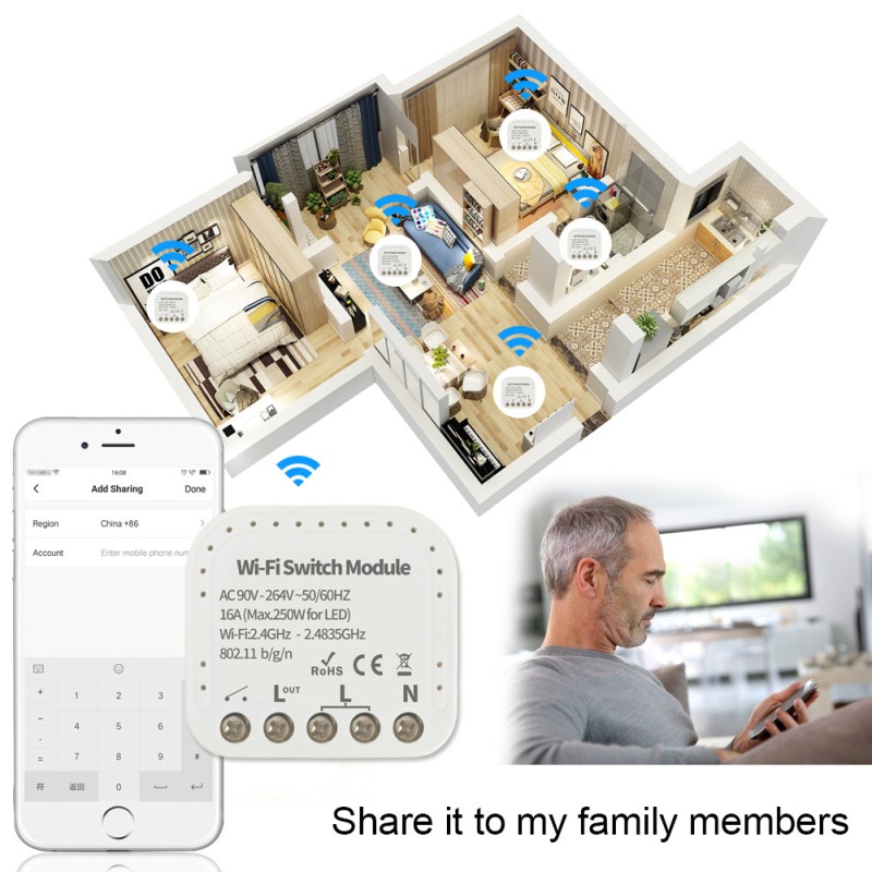 ‘NEW’ smart switch ewelink Hidden Smart Switch 1/2 Way 90-264V WiFi Switch Module wifi Circuit breaker Work With Alexa Google Home Smart Switch tuya [BLACKPINK]