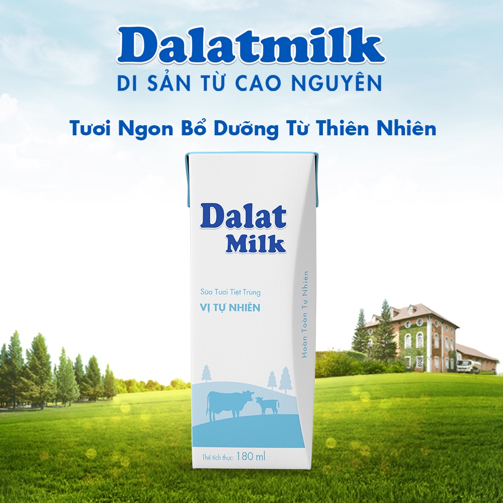 8 Lốc sữa tươi tiệt trùng ít đường Dalatmilk 180ml (180ml x 4)