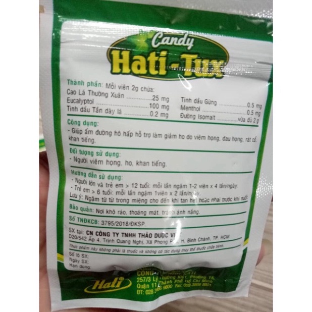 [Chính hãng] Kẹo Ngậm Ho hati-tux candy( giảm đau họng, giảm ho)  1 Gói có 10 viên  Date mới