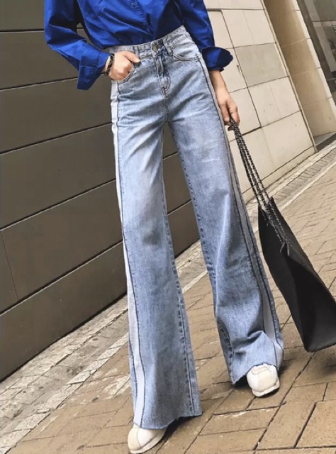 Quần jean baggy suông ống rộng viền cạnh BIG SIZE phom rộng to dài, tua lai sọc viền cực đẹp 3290