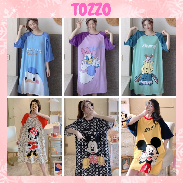 Váy đầm ngủ bigsize nữ dáng suông TOZZO in hoạt hình cute dễ thương mặc thumbnail