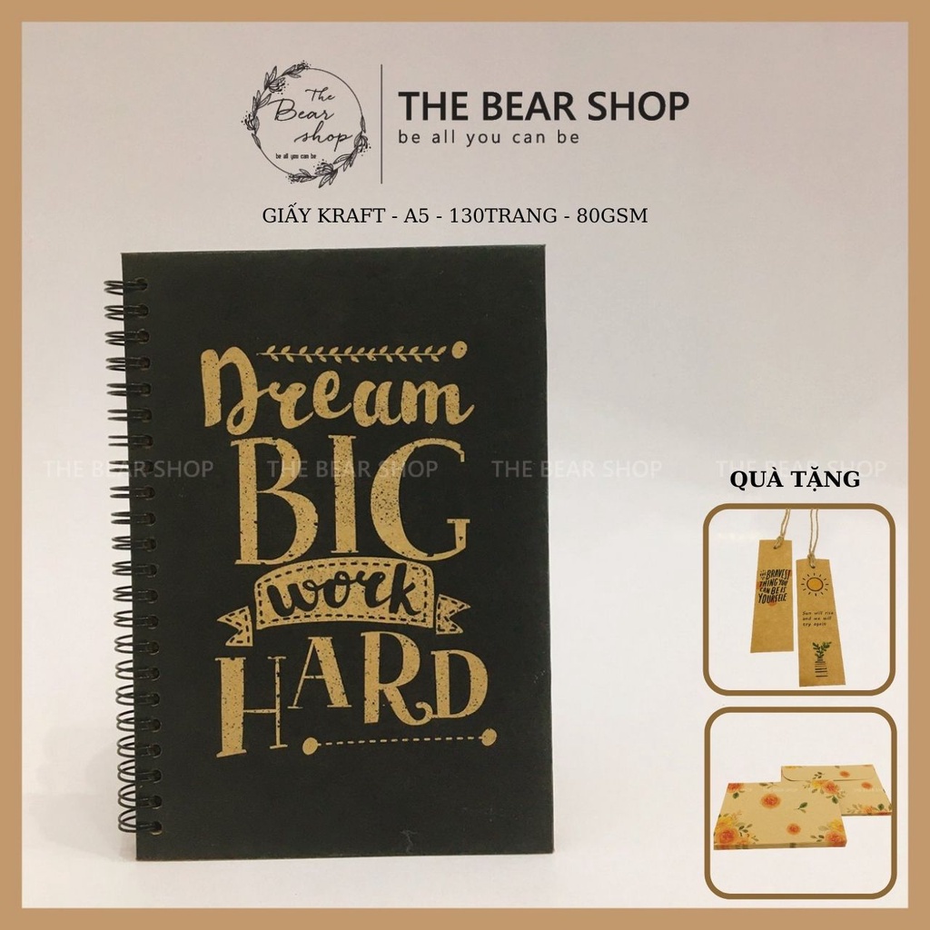 Sổ tay ghi chép handmade vintage Có Dòng Kẻ - Khổ A5 bìa cứng giấy kraft - The Bear Shop