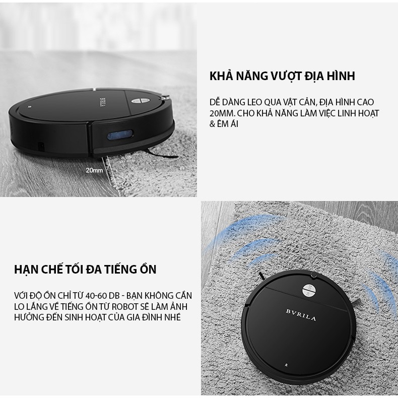 Robot hút bụi lau nhà gia đình thông minh BV 03W tự sạc bồn nước riêng App tiếng Việt