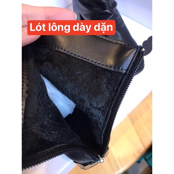 Bốt nữ, boots nhăn gót vuông chất da mềm lót lông ôm cổ chân  và siêu ấm