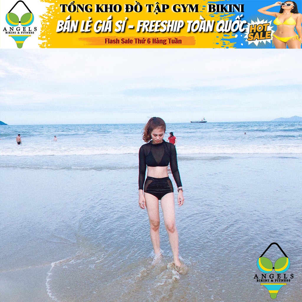 Bikini Bộ Đồ Bơi Hai Mảnh Tay Dài Phối Lưới Freesize BHV016 [ Giá Sỉ ] | BigBuy360 - bigbuy360.vn