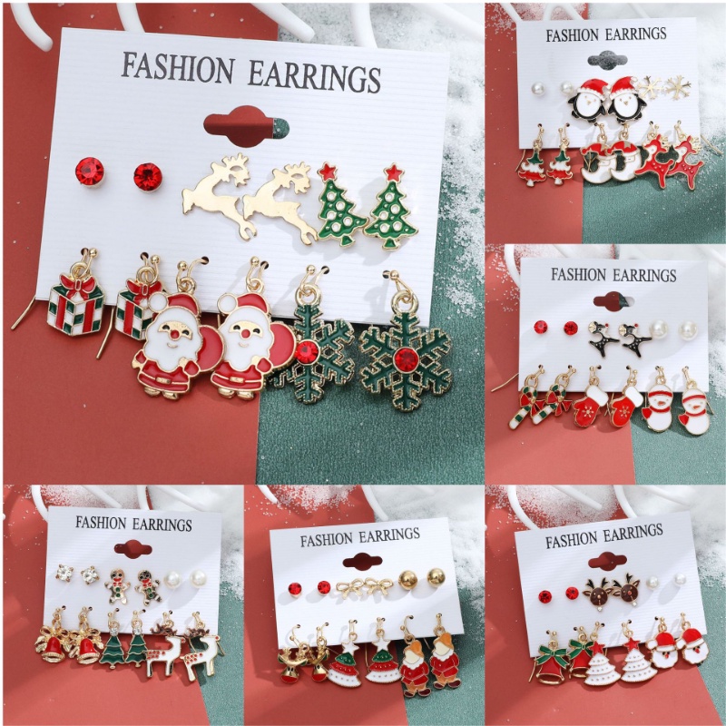 Bộ 6 Đôi Khuyên Tai Hình Ông Già Noel / Chuông / Găng Tay / Vớ Thời Trang Đa Năng Cho Nữ
