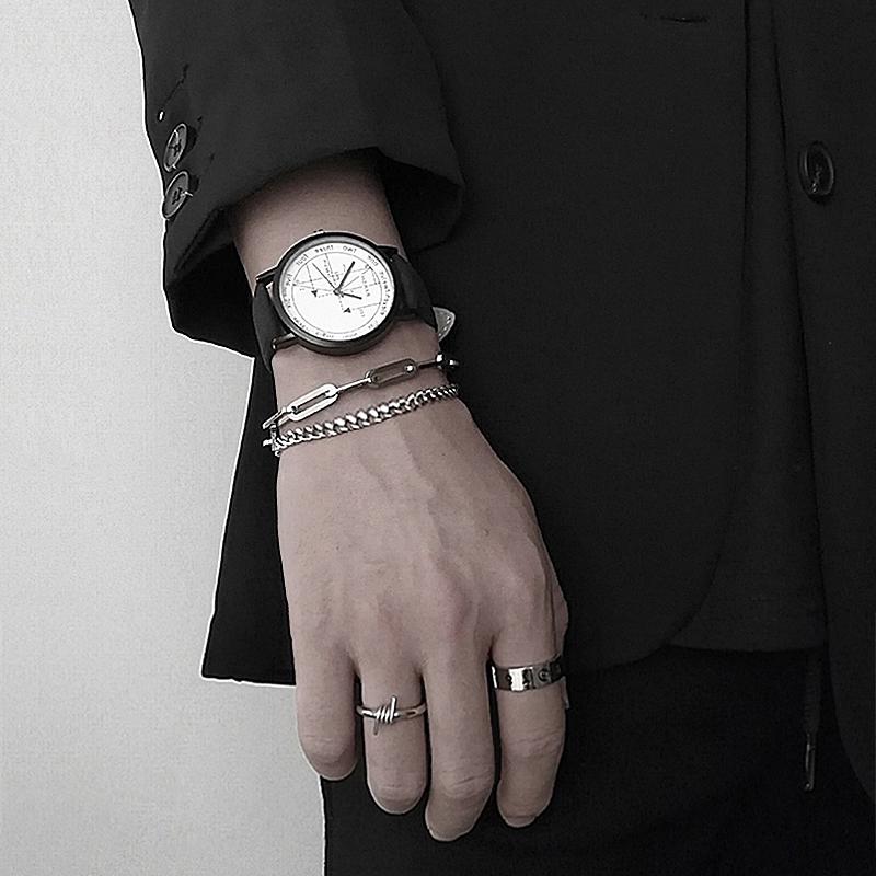 Vòng Tay Thép Titan Hai Lớp Phong Cách Hiphop Cá Tính