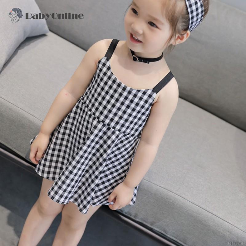 Đầm Hai Dây Kẻ Ca Rô Cho Bé
