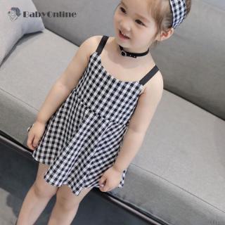 Đầm hai dây kẻ ca rô cho bé