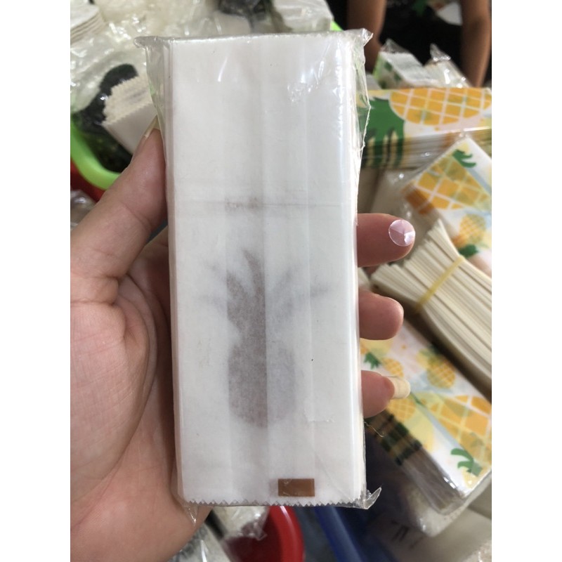 Túi đựng bánh dứa chữ handmade hình quả dứa nâu tập 50 cái