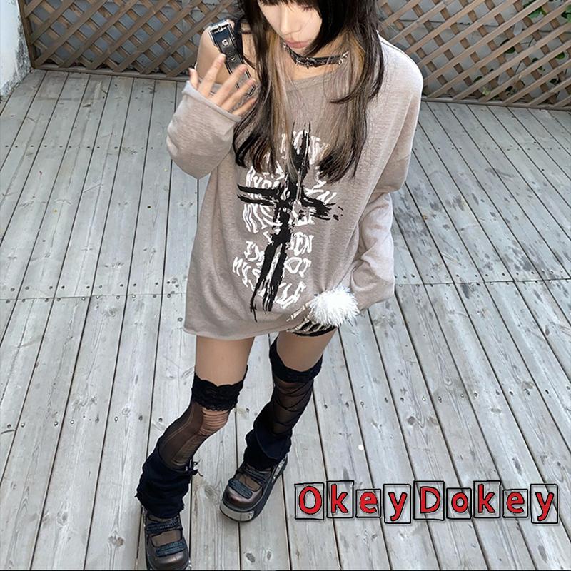 Áo Thun Tay Dài Trễ Vai In Họa Tiết ODokey-y2k Thời Trang Mùa Thu Cho Nữ
