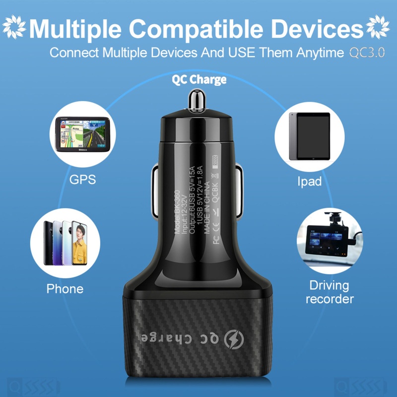 Tẩu Sạc Trên Ô Tô QC3 0 6 Cổng USB Cho Thiết Bị Android iOS
