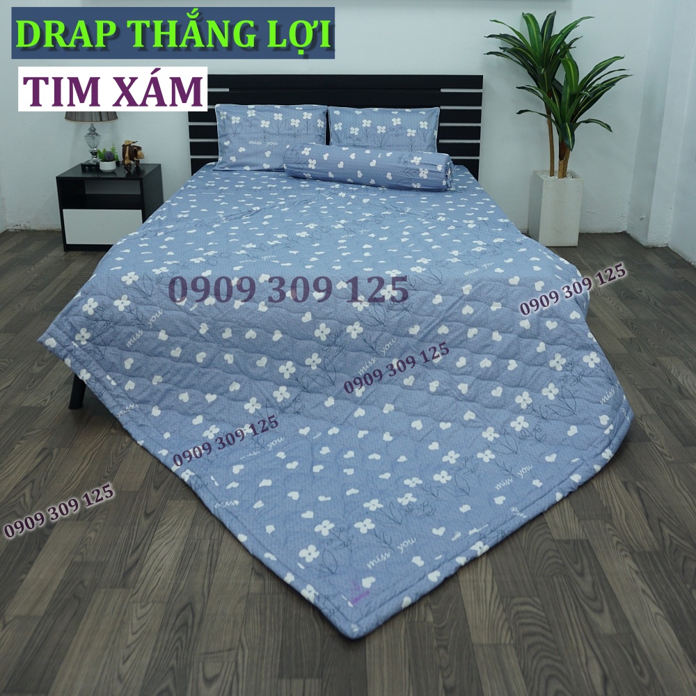 Drap Thắng Lợi, ga giường thoáng mát (chuẩn LOGO) cotton 100% mẫu TIM XÁM