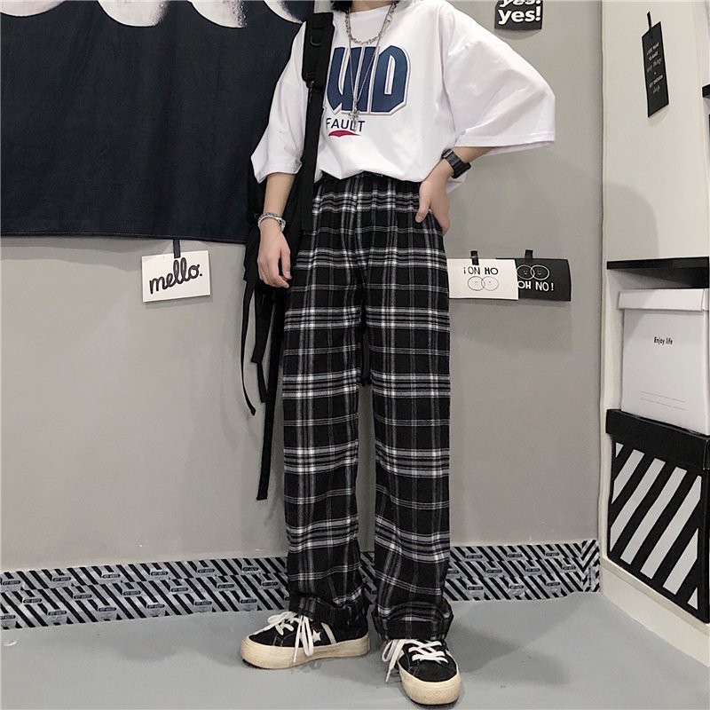 Quần Ống Rộng Kẻ Caro Lưng Cao Dáng Suông, Quần Dài Nữ Caro Ulzzang Phối Kẻ Sọc Nhiều Màu QD011 | BigBuy360 - bigbuy360.vn