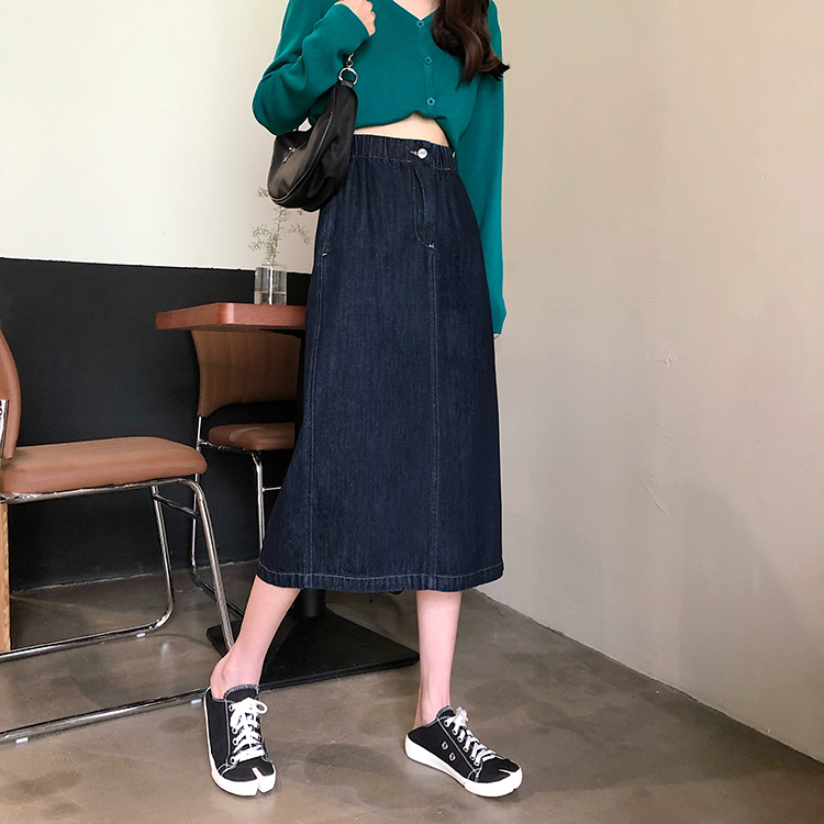 Chân váy jean dáng chữ A eo cao thanh lịch cho nữ 37127