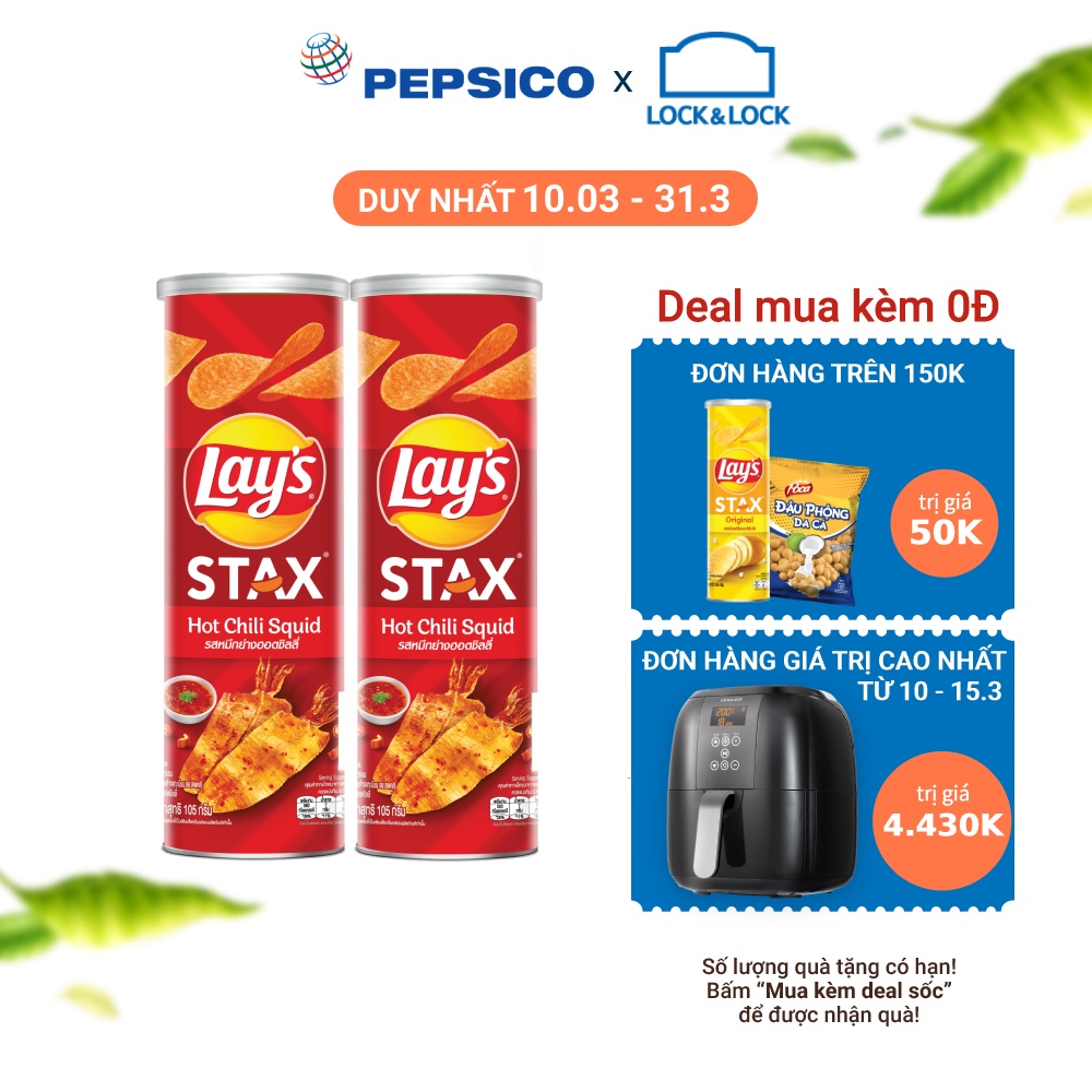 Combo 2 hộp Snack Khoai Tây Ống Lay's Stax vị Mực Xốt Cay 105g/hộp