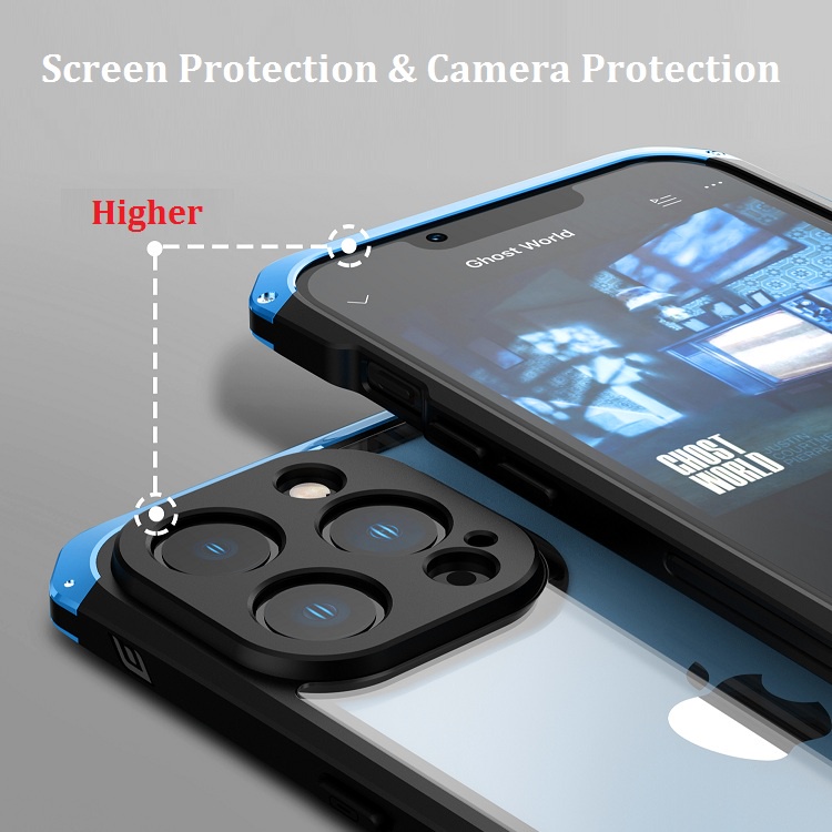 Ốp Điện Thoại Kính Cường Lực + Khung Nhôm Kim Loại Chống Sốc Cho iPhone 13/13Pro/13Pro Max