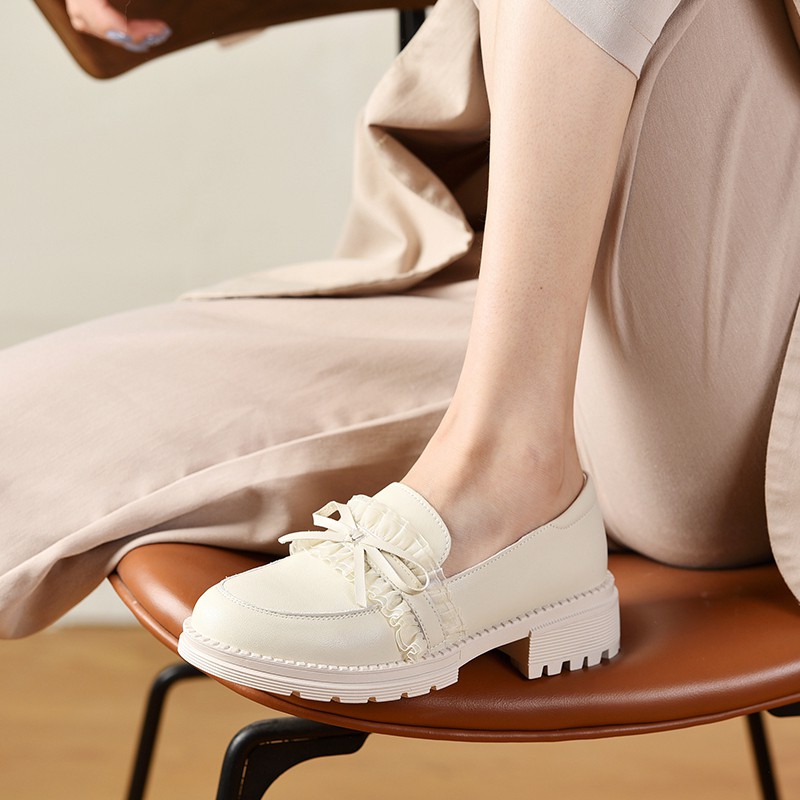 Giày Da Nữ Giày LOLITA Đính Nơ	Ren Hoa Bánh Mì 4 Phân Phong Cách Nhật Bản