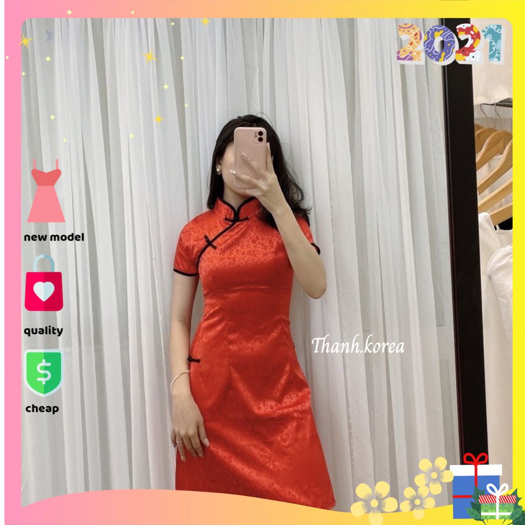 Đầm nữ tết đầm cách tân đỏ trung hoa đỏ siêu hot mùa Tết chất đẹp như hình [TẾT HOA