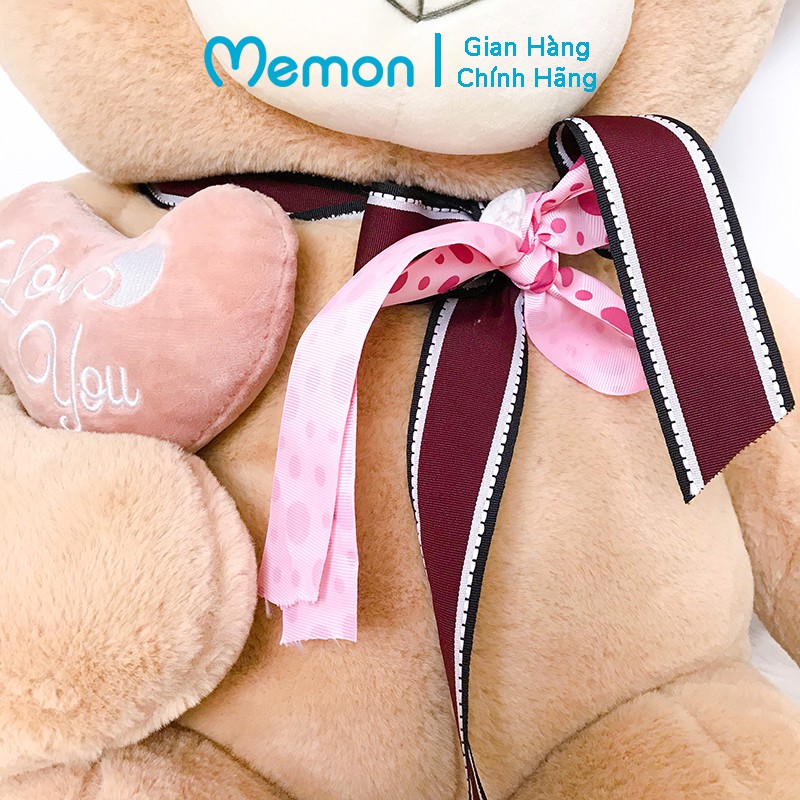 Gấu Bông Teddy Tim Lệch Nơ Hoa Cao Cấp Memon