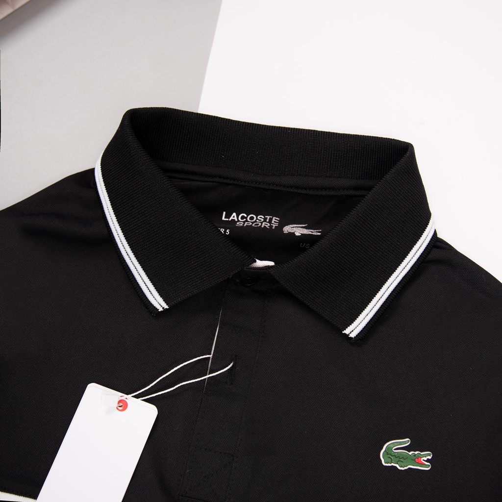 Áo polo Lacoste cá sấu phối màu hiện đại phong cách thể thao, chất vải cotton cá sấu thấm hút mồ hôi